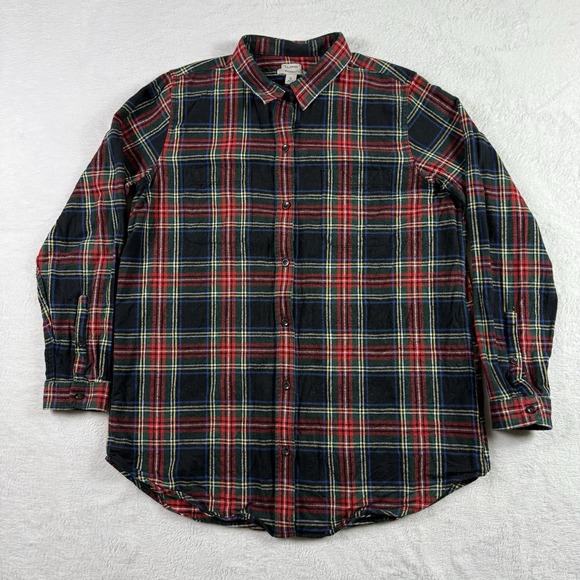 LL Bean Relaxed Fit Flannel Shirt Men's Size XL Plaid Red Green Cotton Outdoor - Picture 1 of 13